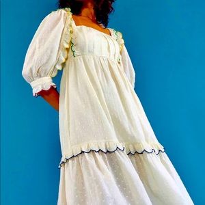 FARM Rio textured puff sleeve midi dress